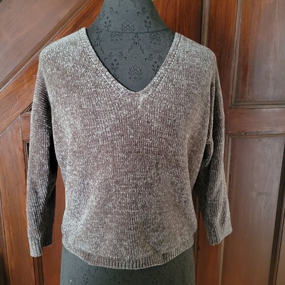 Express Womens V-Neck Chenille Sweater Brown Size XS - Picture 1 of 7